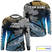Load image into Gallery viewer, Tuna Fishing Shirt Blue Camo Custom Name, Tuna Fishing Team Jerseys NHT476