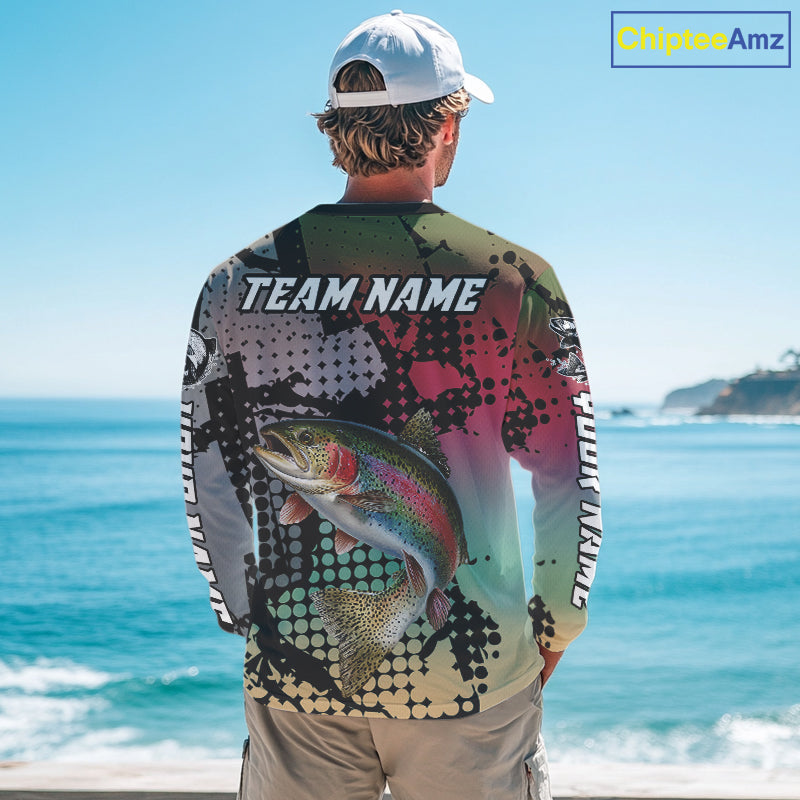 Rainbow Trout Fishing Shirt Pink Camo Custom Name, Rainbow Trout Fishing Team Jerseys NHT477