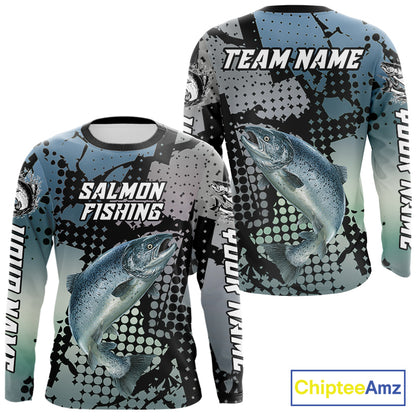 Chinook Salmon Fishing Shirt Gray Camo Custom Name, Chinook Salmon Fishing Team Jerseys NHT478