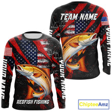 Load image into Gallery viewer, Patriotic Redfish Fishing Jersey, Fishing Shirts Long Sleeve Custom Name For Men NHT485