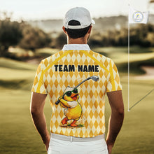 Load image into Gallery viewer, Custom Yellow &amp; White Funny Duck Golf Shirt For Mens, Golf Jersey Argyle Pattern For Mens NHT559