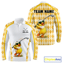 Load image into Gallery viewer, Custom Yellow &amp; White Funny Duck Golf Shirt For Mens, Golf Jersey Argyle Pattern For Mens NHT559