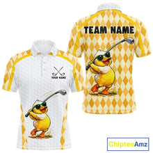 Load image into Gallery viewer, Custom Yellow &amp; White Funny Duck Golf Shirt For Mens, Golf Jersey Argyle Pattern For Mens NHT559