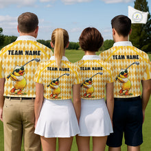 Load image into Gallery viewer, Custom Yellow &amp; White Funny Duck Golf Shirt For Mens, Golf Jersey Argyle Pattern For Mens NHT559