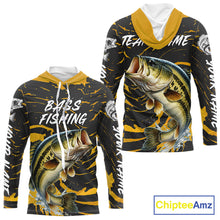 Load image into Gallery viewer, Custom Largemouth Bass Fishing Shirts Long Sleeve Hooded – Performance Tournament Jersey For Men| Yellow NHT770