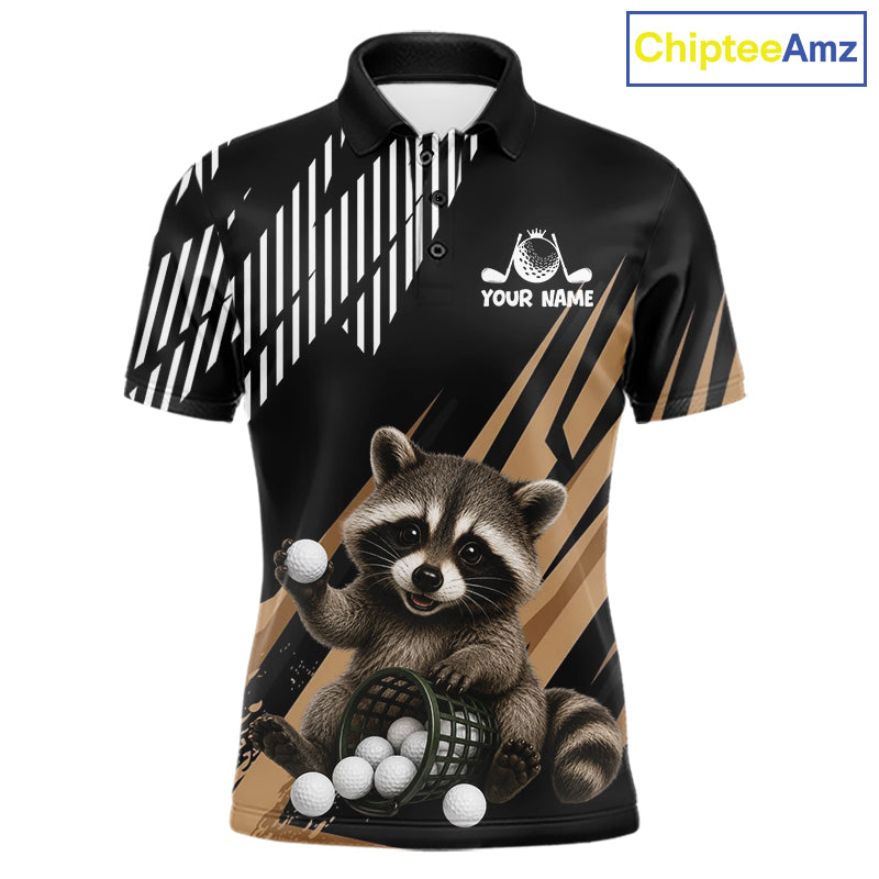 Personalized Raccoon Mens Golf Polo Shirt For Team, Brown Pattern Sport Golf Jersey NHT934