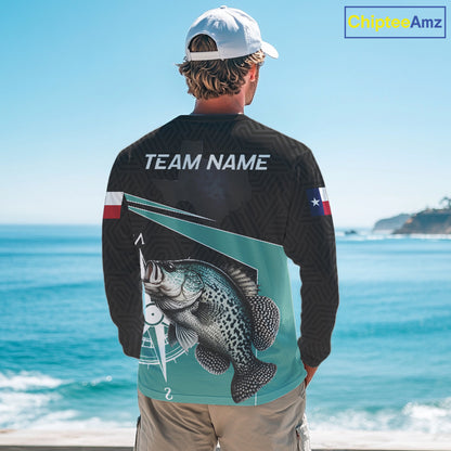 Texas Crappie Fishing Jersey, Texas Flag Patriot Custom Name Fishing Shirts Long Sleeve NHT568