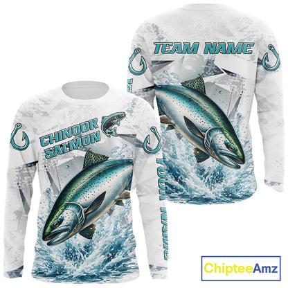 Personalized Chinook Salmon Fishing Jerseys, Salmon Long Sleeve Fishing Shirts For Men NHT571