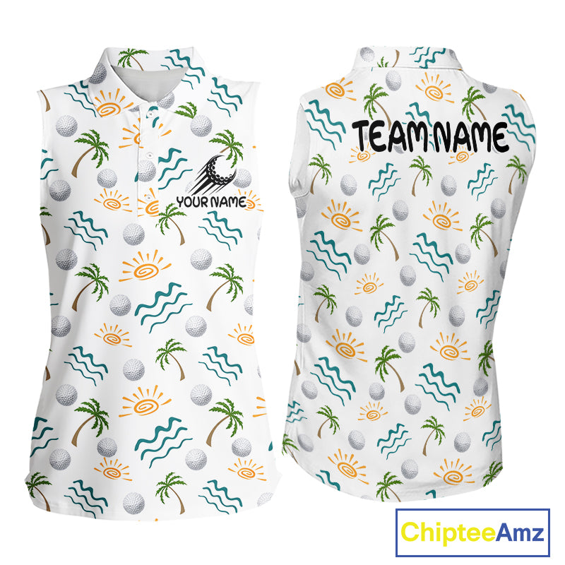 Personalized Tropical Palm Trees Sleeveless Womens Golf Polo Shirts Summers Team Golf Clothes NHT778