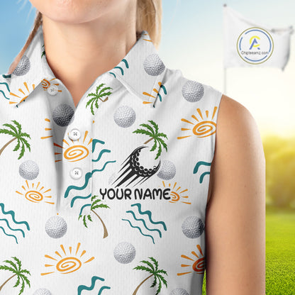 Personalized Tropical Palm Trees Sleeveless Womens Golf Polo Shirts Summers Team Golf Clothes NHT778