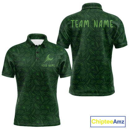 Personalized green leaf golf polo shirt for men with custom team name NHT938