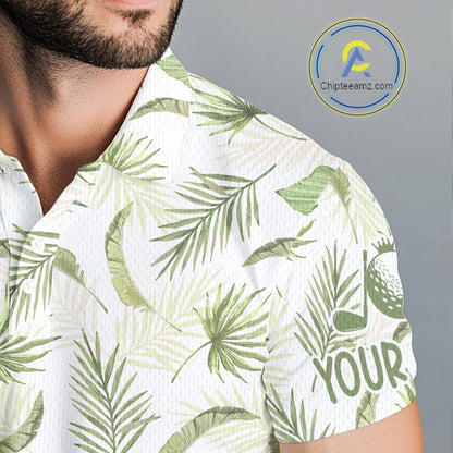 Green Tropical Mens Golf Polo Shirts Custom Team White Golf Shirt For Golfer NHT942