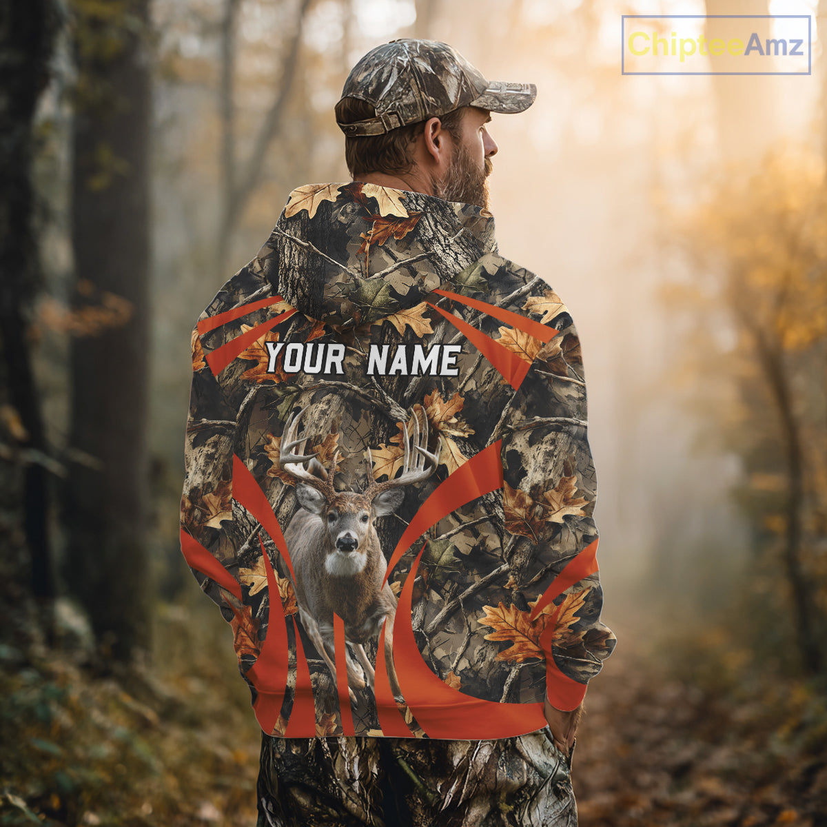 Deer Hunting 3D All Over Printed Orange Autumn Leaves Camo Shirts, Best Hunting Shirt NHT312