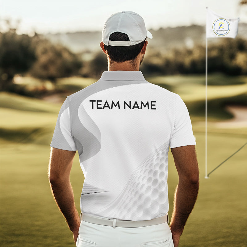 Personalized Golf Ball Polo Shirt Gray Golf Pattern Custom Name Golf Polo For Men NHT950
