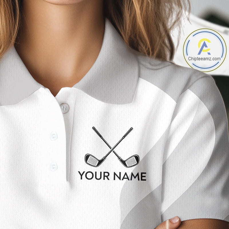 Personalized Golf Ball Polo Shirt Gray Golf Pattern Custom Name Golf Polo For Womens NHT950