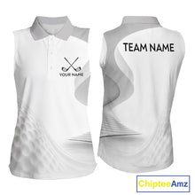 Load image into Gallery viewer, Personalized Golf Ball Womens Sleeveless Polo Shirt for Womens  Gray Golf Pattern Custom Name