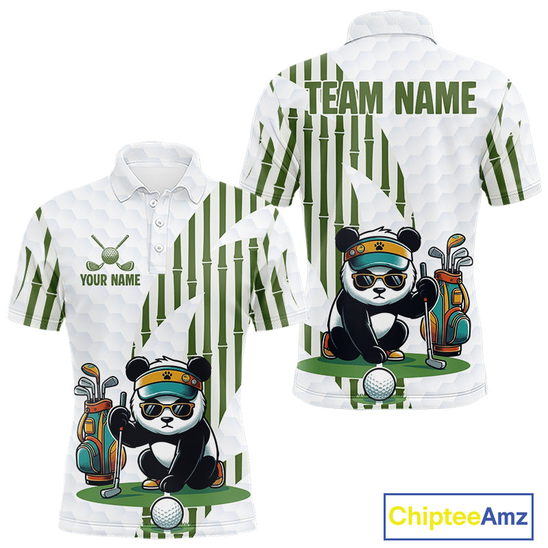 Custom Name Cool Panda Golf Polo Shirt Funny Bamboo Panda Golfing Apparel