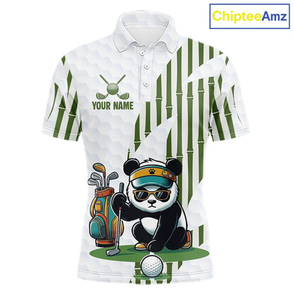 Custom Name Cool Panda Golf Polo Shirt Funny Bamboo Panda Golfing Apparel
