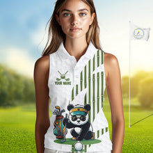 Load image into Gallery viewer, Custom Name Cool Panda Womens Sleeveless Golf Polo Shirt, Funny Bamboo Panda Golfing Apparel NHT956
