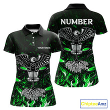 Load image into Gallery viewer, Personalized Womens Disc Golf Polo Shirt With Eagle Design, Customizable Name, Unisex Sports Jersey For Womens|Green NHT814