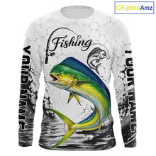 Load image into Gallery viewer, Custom Name Mahi Mahi Fishing Long Sleeve Performance Shirt, Dolphin Gift For Men NHT1121