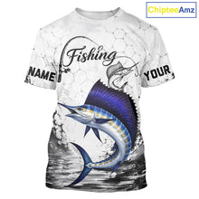 Load image into Gallery viewer, Custom Name Sailfish Fishing T - Shirt Performance, Sailfish Gift For Men 
