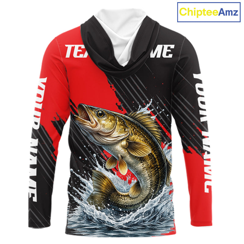Walleye Fishing Long Sleeve Hooded Tournament Shirts, Personalized Walleye Fishing Jerseys NHT585