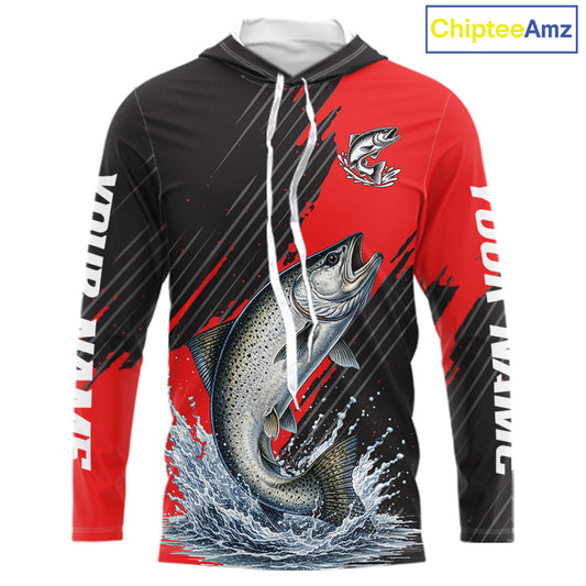 Hooded Chinook Salmon Fishing Long Sleeve Tournament Shirts, Personalized Salmon Fishing Jerseys NHT587
