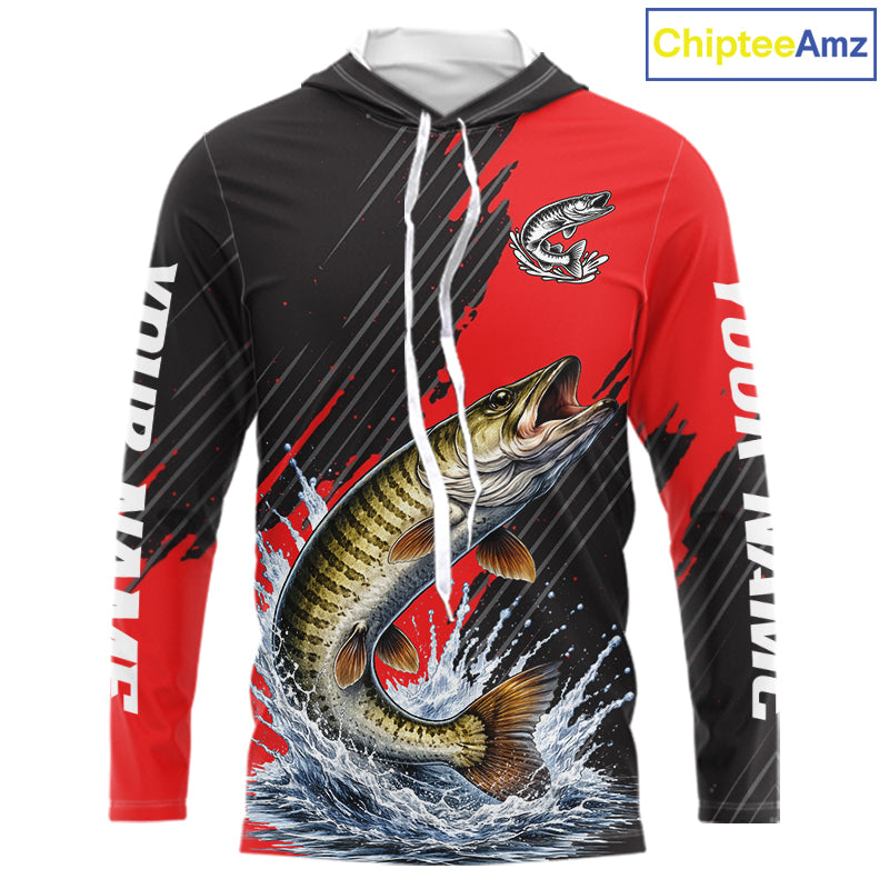 Hooded Musky Fishing Long Sleeve Tournament Shirts, Personalized Musky Fishing Jerseys NHT588