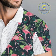 Load image into Gallery viewer, Flamingo Mens Golf Polo Shirts, Colorful Tropical Flamingo Pattern, Tropical Golf Shirt NHT590