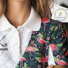 Load image into Gallery viewer, Flamingo Womens Golf Polo Shirts, Colorful Tropical Flamingo Pattern, Tropical Golf Shirt NHT590