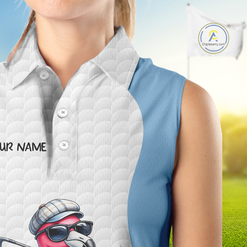 Blue Funny Flamingo Polo Shirt, Golf Polo Shirts Custom Name, Flamingo Golf Shirts NHT594