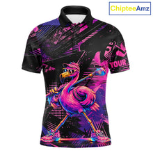 Load image into Gallery viewer, Funny Neon Flamingo Mens Golf Polo Shirt – Custom Personalized Golf Team Apparel 
