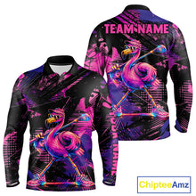 Load image into Gallery viewer, Funny Neon Flamingo Long Sleeve Mens Golf Polo Shirt – Custom Personalized Golf Team Apparel 