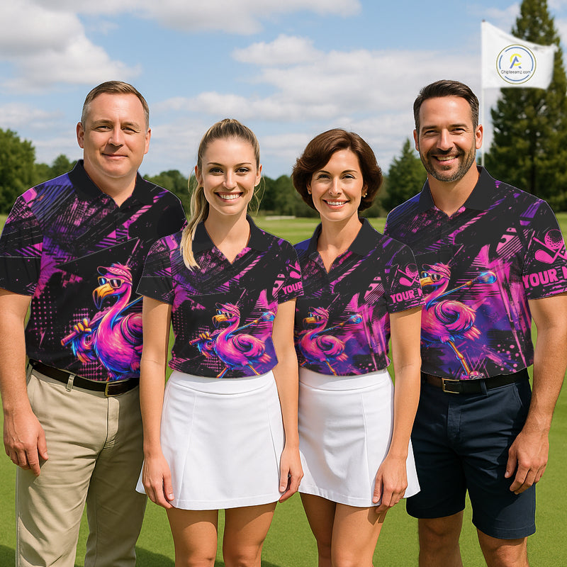 Funny Neon Flamingo Womens Golf Polo Shirt – Custom Personalized Golf Team Apparel NHT1134