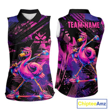 Load image into Gallery viewer, Funny Neon Flamingo Womens Sleeveless Golf Polo Shirt – Custom Personalized Golf Team Apparel 