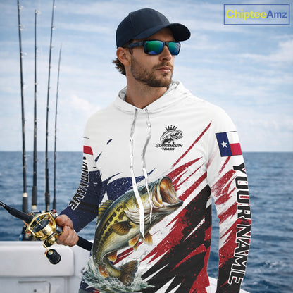 Custom Texas Flag Bass Fishing Shirts, Texas Bass Hooded Fishing Shirts Long Sleeve For Team NHT602