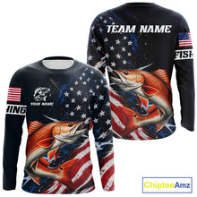 Load image into Gallery viewer, Redfish Fishing Shirt Long Sleeve USA Flag Camo, Custom Name