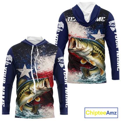 Personalized Bass Custom Texas Flag Performance Fishing Shirts, Bass Hooded  Fishing Shirts Long Sleeve For Men NHT607