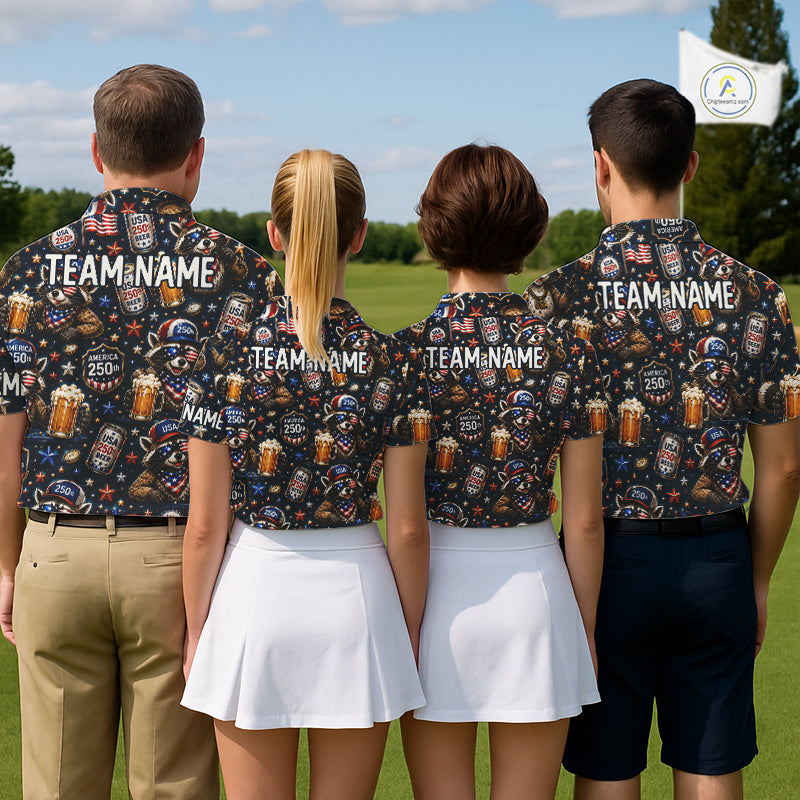 Personalized Patriotic Raccoon Shirt Custom Name USA Flag Polo Funny Beer & Golf Lover Gift NHT985