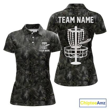 Camo Forest Disc Womens Golf Polo Shirt Custom Name – Forest Camouflage Performance Polo Shirt NHT835