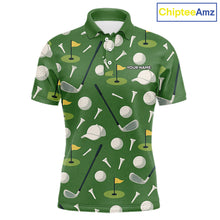 Load image into Gallery viewer, Green Golf Pattern Polo Golf Shirt For Mens Custom Golf Clothes, Best Golf Gifts NHT621