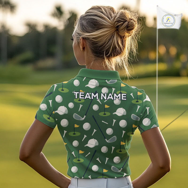 Green Golf Pattern Polo Golf Shirt For Womens Custom Golf Clothes, Best Golf Gifts NHT621