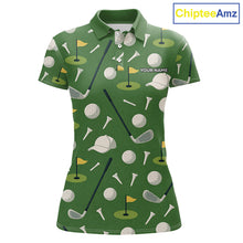 Load image into Gallery viewer, Green Golf Pattern Polo Golf Shirt For Womens Custom Golf Clothes, Best Golf Gifts NHT621