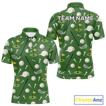 Load image into Gallery viewer, Green Golf Pattern Polo Golf Shirt For Mens Custom Golf Clothes, Best Golf Gifts NHT621