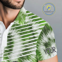 Load image into Gallery viewer, White And Green Mens Tie Dye Golf Polo Shirts Custom Golf Human Golf Team Polo Shirts NHT622