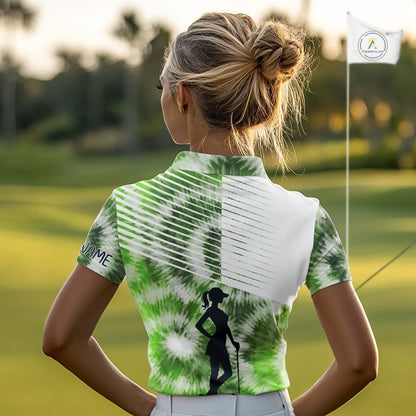 White And Green Womens Tie Dye Golf Polo Shirts Custom Golf Human Golf Team Polo Shirts NHT622