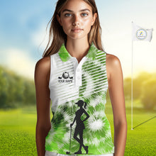 Load image into Gallery viewer, White And Green Womens Tie Dye Sleeveless Golf Polo Shirts Custom Golf Human Golf Team Polo Shirts NHT622