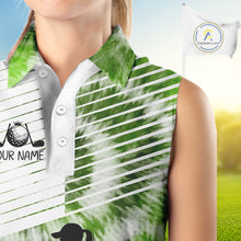 Load image into Gallery viewer, White And Green Womens Tie Dye Sleeveless Golf Polo Shirts Custom Golf Human Golf Team Polo Shirts NHT622