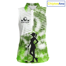 Load image into Gallery viewer, White And Green Womens Tie Dye Sleeveless Golf Polo Shirts Custom Golf Human Golf Team Polo Shirts NHT622